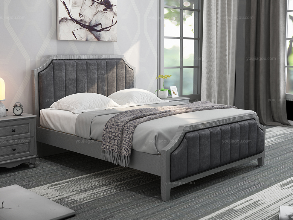 梓华轩实木软包双人床进口橡胶木单床高级灰色18米床