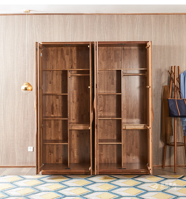 蓝鸟家具现代中式胡桃木纯实木三门衣橱|1348*600*2200定制主卧异形